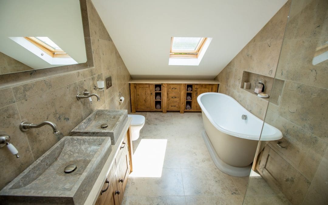 Traditional Bespoke Vanity with Fossil Shell Tiles