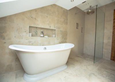 Traditional Bespoke Vanity with Fossil Shell Tiles