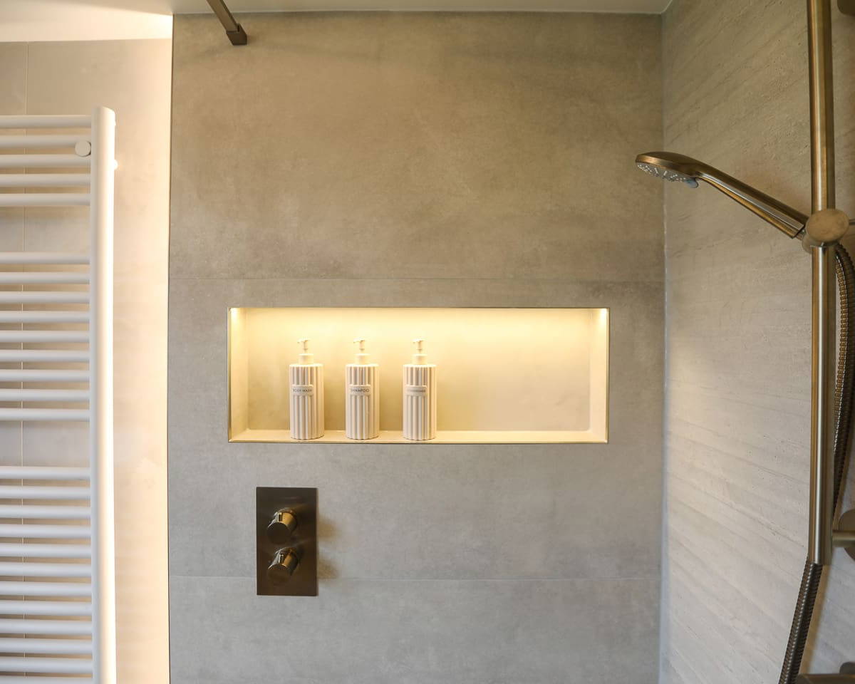 Walk in wetroom design by Leonide Interiors